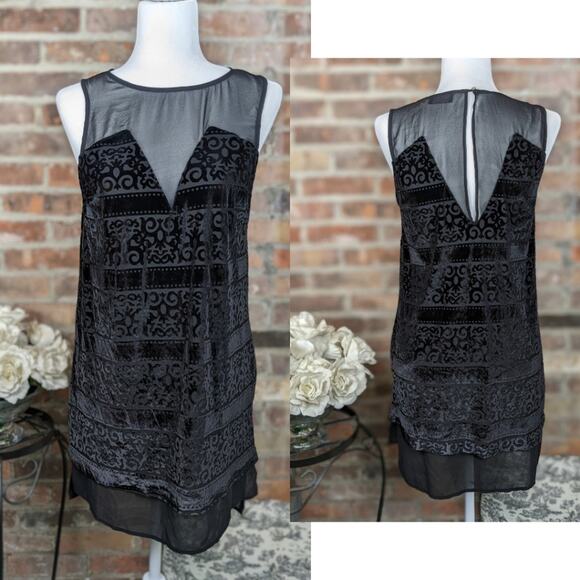 ASTR Shift Minidress Small Black Burnout Flocked Velvet Sheer Keyhole Back Sexy - Picture 2 of 10